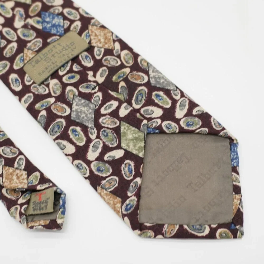 Robert Talbott Studio Caramel Valley Red Short Abstract Jacquard Print Silk Tie‎